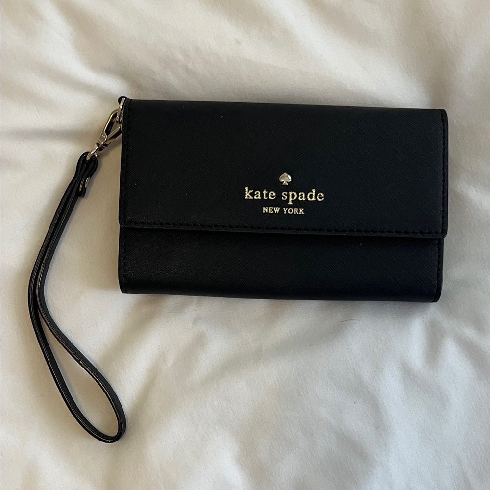 kate spade Black Wristlet Wallet with Gold Logo